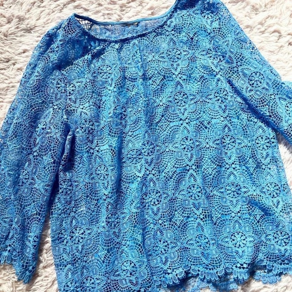 Blue Lace Coquette Twee Layered Fairy Core Top Womens XL Festival Cottage Core‎ - Picture 2 of 5